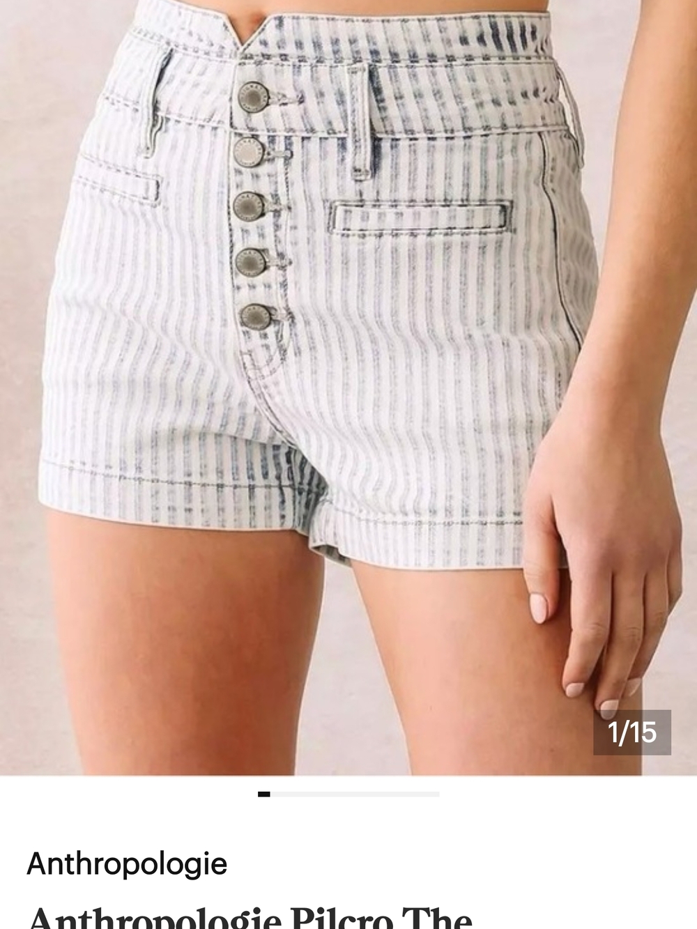 Anthropologie White and Blue Striped High-Rise Button-Front Shorts